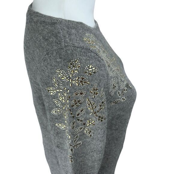 WoolOvers Lambswool Crewneck‎ Sweater Gray Embellished Pullover Women's Size XS - Picture 5 of 10
